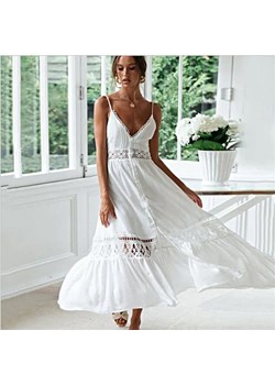 Ażurowa sukienka plażowa na ramiączkach - Biały / S ze sklepu Valetta.pl w kategorii Odzież plażowa - zdjęcie 172546894