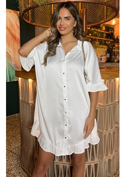 Kremowa sukienka koszulowa z falbanką DA1774, Kolor kremowy, Rozmiar L, AX Paris ze sklepu Primodo w kategorii Sukienki - zdjęcie 172548741