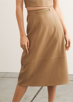 Beżowa spódnica z imitacji skóry ze sklepu OCHNIK w kategorii Spódnice - zdjęcie 172553021