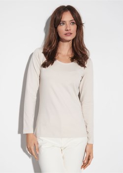 Beżowa bluzka damska z długim rękawem ze sklepu OCHNIK w kategorii Bluzki damskie - zdjęcie 172555943