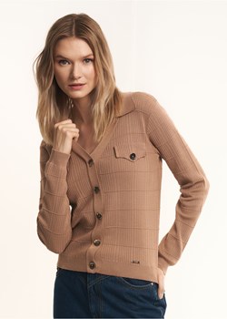 Beżowa bluzka V dekolt damska ze sklepu OCHNIK w kategorii Swetry damskie - zdjęcie 172558092