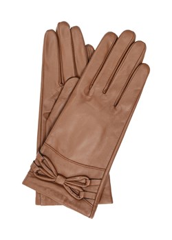 Skórzane brązowe rękawiczki damskie z kokardą ze sklepu OCHNIK w kategorii Rękawiczki damskie - zdjęcie 172560564