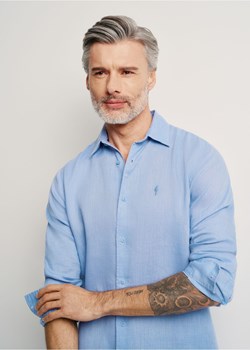 Błękitna lniana koszula męska ze sklepu OCHNIK w kategorii Koszule męskie - zdjęcie 172562060