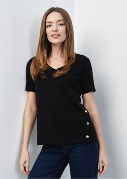 Czarny T-shirt damski z rozcięciem ze sklepu OCHNIK w kategorii Bluzki damskie - zdjęcie 172564770