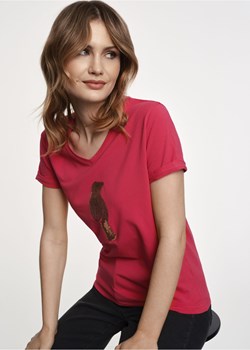 Różowy T-shirt damski z aplikacją wilgi ze sklepu OCHNIK w kategorii Bluzki damskie - zdjęcie 172567712
