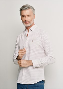 Beżowa koszula męska w drobną kratkę ze sklepu OCHNIK w kategorii Koszule męskie - zdjęcie 172571740