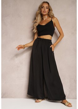 Czarne Wiskozowe Spodnie Szerokie High Waist Rissalene ze sklepu Renee odzież w kategorii Spodnie damskie - zdjęcie 172573541