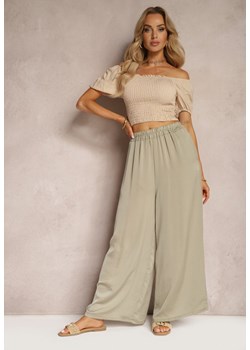 Jasnozielone Wiskozowe Spodnie Szerokie High Waist Rissalene ze sklepu Renee odzież w kategorii Spodnie damskie - zdjęcie 172573560