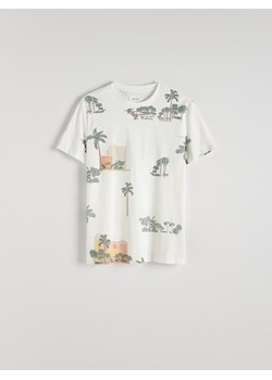 Reserved - T-shirt regular z nadrukiem allover - złamana biel ze sklepu Reserved w kategorii T-shirty męskie - zdjęcie 172573743