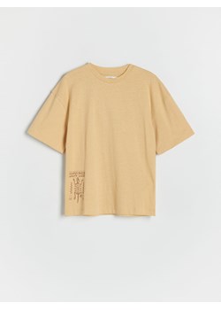Reserved - T-shirt z lnem - kremowy ze sklepu Reserved w kategorii T-shirty chłopięce - zdjęcie 172573823