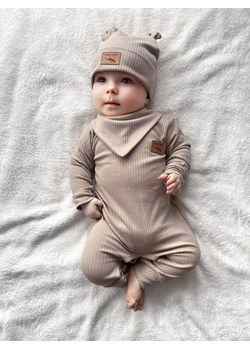 Brązowy pajac niemowlęcy z dzianiny prążkowej - 100% bawełna - Lagarto Verde ze sklepu 5.10.15 w kategorii Pajacyki - zdjęcie 172574082