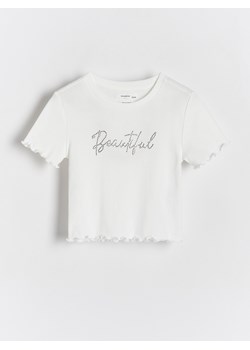 Reserved - T-shirt z aplikacją - biały ze sklepu Reserved w kategorii Bluzki dziewczęce - zdjęcie 172576784