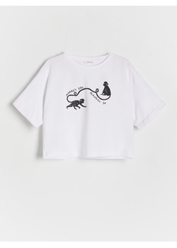 Reserved - Bawełniany t-shirt z aplikacją - biały ze sklepu Reserved w kategorii Bluzki dziewczęce - zdjęcie 172576794