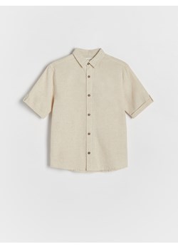 Reserved - Gładka koszula z lnem - beżowy ze sklepu Reserved w kategorii Koszule chłopięce - zdjęcie 172576823