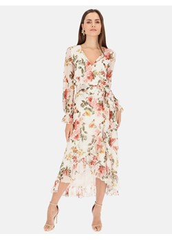 Wizytowa kopertowa sukienka w róże L'AF Katti ze sklepu Eye For Fashion w kategorii Sukienki - zdjęcie 172578164