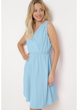 Niebieska Sukienka z Kopertowym Dekoltem i Gumką w Pasie Vereri ze sklepu Born2be Odzież w kategorii Sukienki - zdjęcie 172580411