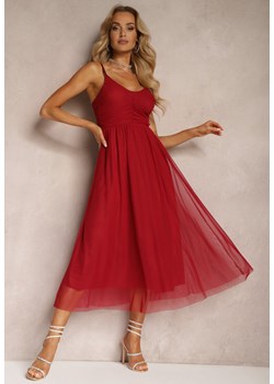 Czerwona Rozkloszowana Sukienka na Ramiączkach z Gumką w Pasie z Falbankami Zafara ze sklepu Renee odzież w kategorii Sukienki - zdjęcie 172580474