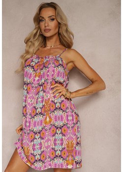 Różowo-Pomarańczowa Rozkloszowana Sukienka z Bawełny na Ramiączkach Tessadra ze sklepu Renee odzież w kategorii Sukienki - zdjęcie 172580720