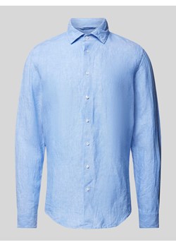 Koszula lniana o kroju slim fit z kołnierzykiem typu kent ze sklepu Peek&Cloppenburg  w kategorii Koszule męskie - zdjęcie 172580992