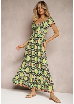 Jasnozielona Boho Sukienka z Wiskozy z Gumką w Talii Wiązana przy Dekolcie Osteria ze sklepu Renee odzież w kategorii Sukienki - zdjęcie 172585354