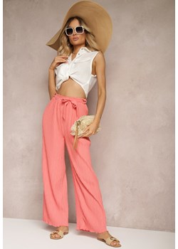 Różowe Spodnie o Szerokim Fasonie z Paskiem w Talii Pubolia ze sklepu Renee odzież w kategorii Spodnie damskie - zdjęcie 172585423