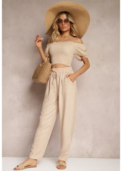 Beżowe Spodnie z Troczkiem w Pasie i Kieszeniami Ufalia ze sklepu Renee odzież w kategorii Spodnie damskie - zdjęcie 172585464