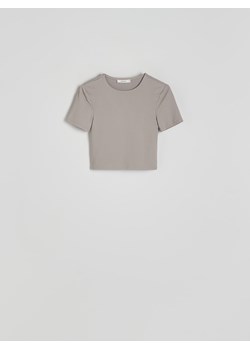 Reserved - Krótki t-shirt - jasnoszary ze sklepu Reserved w kategorii Bluzki damskie - zdjęcie 172587844