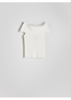 Reserved - Dzianinowa bluzka z wiskozą - złamana biel ze sklepu Reserved w kategorii Bluzki damskie - zdjęcie 172587863