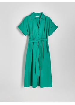 Reserved - Koszulowa sukienka midi - zielony ze sklepu Reserved w kategorii Sukienki - zdjęcie 172587972