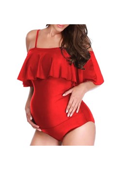 Jednoczęściowy strój kąpielowy z falbanką dla kobiet w ciąży - Czerwony / S ze sklepu Maybella.pl w kategorii Stroje kąpielowe - zdjęcie 172589152