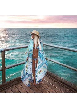 Kimono plażowe luźne - Niebieski / Uniwersalny ze sklepu Maybella.pl w kategorii Odzież plażowa - zdjęcie 172589213