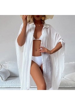 Kimono plażowe o kroju koszuli - Biały / Uniwersalny ze sklepu Maybella.pl w kategorii Odzież plażowa - zdjęcie 172589214
