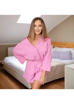Koszulowa piżama damska z szortami - Różowy / M ze sklepu Maybella.pl w kategorii Piżamy damskie - zdjęcie 172589721