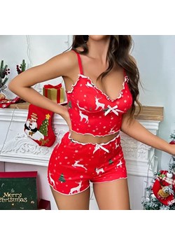 Świąteczna piżama damska na ramiączkach - Czerwony / M ze sklepu Maybella.pl w kategorii Piżamy damskie - zdjęcie 172590753