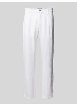 Spodnie lniane o kroju tapered fit z zakładkami w pasie model ‘Osby’ ze sklepu Peek&Cloppenburg  w kategorii Spodnie męskie - zdjęcie 172594893