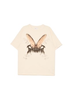 Cropp - Koszulka z nadrukiem motyla - kremowy ze sklepu Cropp w kategorii Bluzki damskie - zdjęcie 172599203