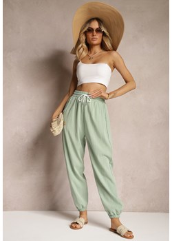 Miętowe Spodnie Joggery Dresowe z Bawełny High Waist Moasis ze sklepu Renee odzież w kategorii Spodnie damskie - zdjęcie 172600922