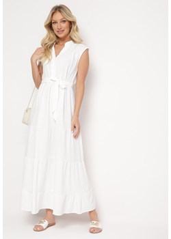 Biała Rozkloszowana Sukienka bez Rękawów z Wiązaniem w Talii Ellalin ze sklepu Born2be Odzież w kategorii Sukienki - zdjęcie 172601040