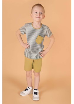 Komplet chłopięcy t-shirt w paski i musztardowe szorty ze sklepu 5.10.15 w kategorii Komplety chłopięce - zdjęcie 172601364