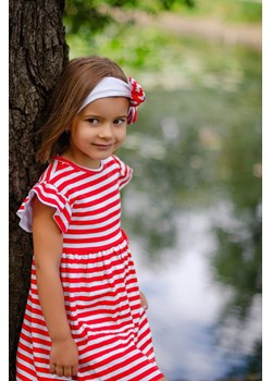 Dziewczęca sukienka z opaską w biało-czerwone paski ze sklepu 5.10.15 w kategorii Sukienki dziewczęce - zdjęcie 172601370