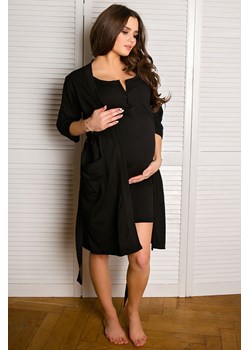 Bawełniany szlafrok z paskiem dla kobiet w ciąży - czarny ze sklepu 5.10.15 w kategorii Bielizna ciążowa - zdjęcie 172601372