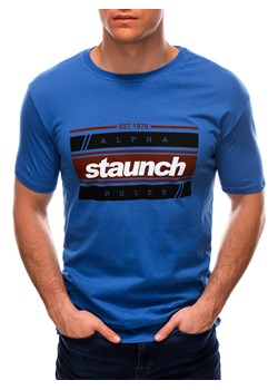 T-shirt męski z nadrukiem 1567S - niebieski ze sklepu Edoti w kategorii T-shirty męskie - zdjęcie 172602983