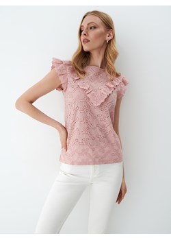 Mohito - Ażurowa bluzka z bawełny - różowy ze sklepu Mohito w kategorii Bluzki damskie - zdjęcie 172603664