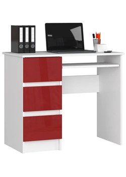 Młodzieżowe biurko do komputera białe + czerwone połysk - Miren 5X ze sklepu Edinos.pl w kategorii Biurka i sekretarzyki - zdjęcie 172605100