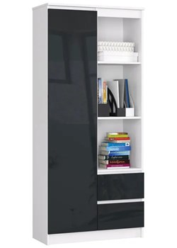 Regał biurowy z szufladami i półkami biały + grafit połysk - Benedik 4X ze sklepu Edinos.pl w kategorii Meble biurowe - zdjęcie 172605121