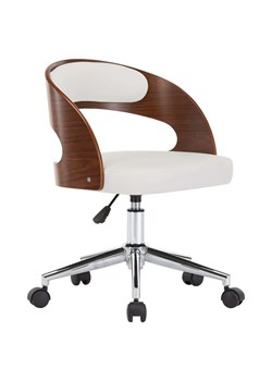 Biały tapicerowany fotel obrotowy z drewnem orzechowym - Oxofi 5X ze sklepu Edinos.pl w kategorii Krzesła biurowe - zdjęcie 172605882