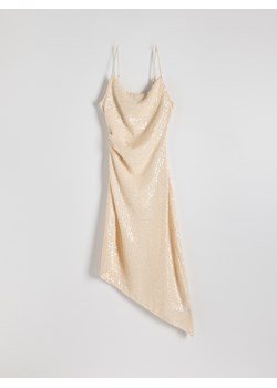 Reserved - Asymetryczna sukienka z cekinami - złamana biel ze sklepu Reserved w kategorii Sukienki - zdjęcie 172608742