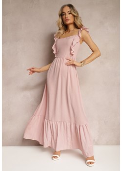 Różowa Sukienka z Wiązaniem na Plecach na Ramiączkach z Falbankami i Gumką w Pasie Rollas ze sklepu Renee odzież w kategorii Sukienki - zdjęcie 172611022