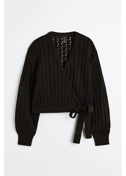 H & M - Kopertowy kardigan w ażurowy splot - Czarny ze sklepu H&M w kategorii Swetry damskie - zdjęcie 172616022