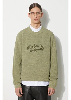 Maison Kitsuné sweter bawełniany Handwriting Comfort Jumper kolor zielony  MM00807KT1108 ze sklepu PRM w kategorii Swetry męskie - zdjęcie 172617543